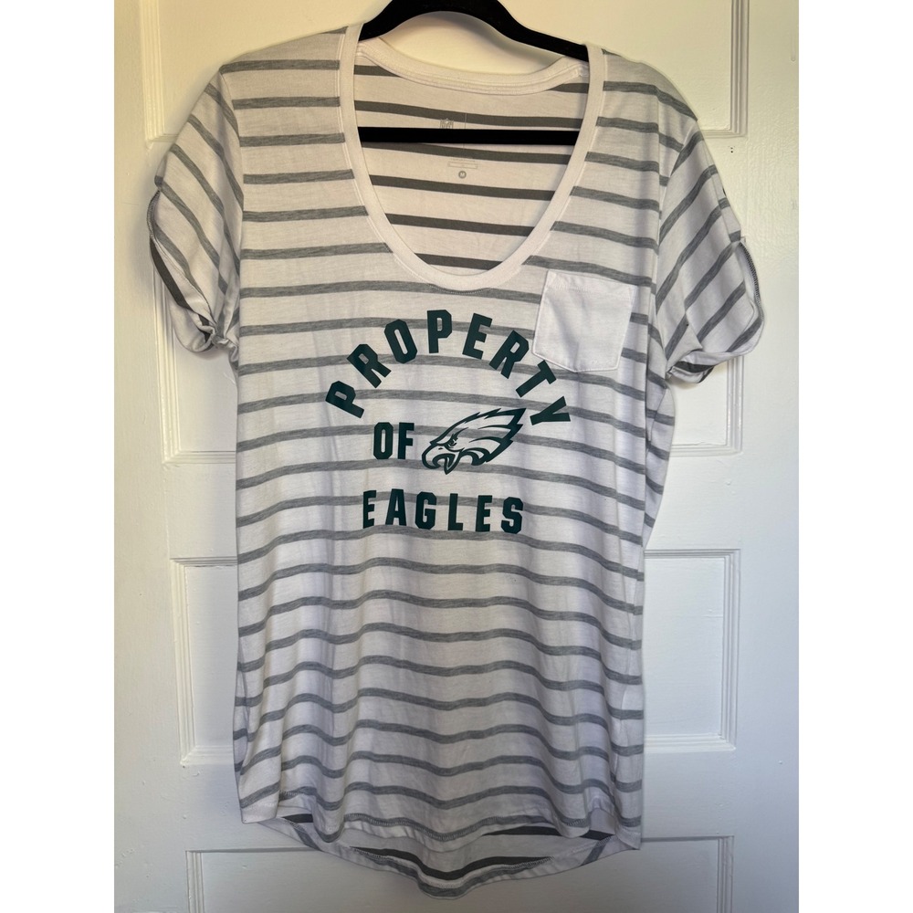 Nike NFL Philadelphia Eagles Striped Pocket T-Shirt Womens Gray White 668454-100